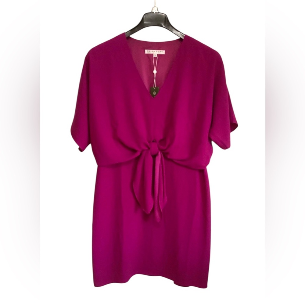 Trina Turk ‘Argan’ Tie-Front Blouson Mini-Dress Verbana NWT Women’s Size L USA